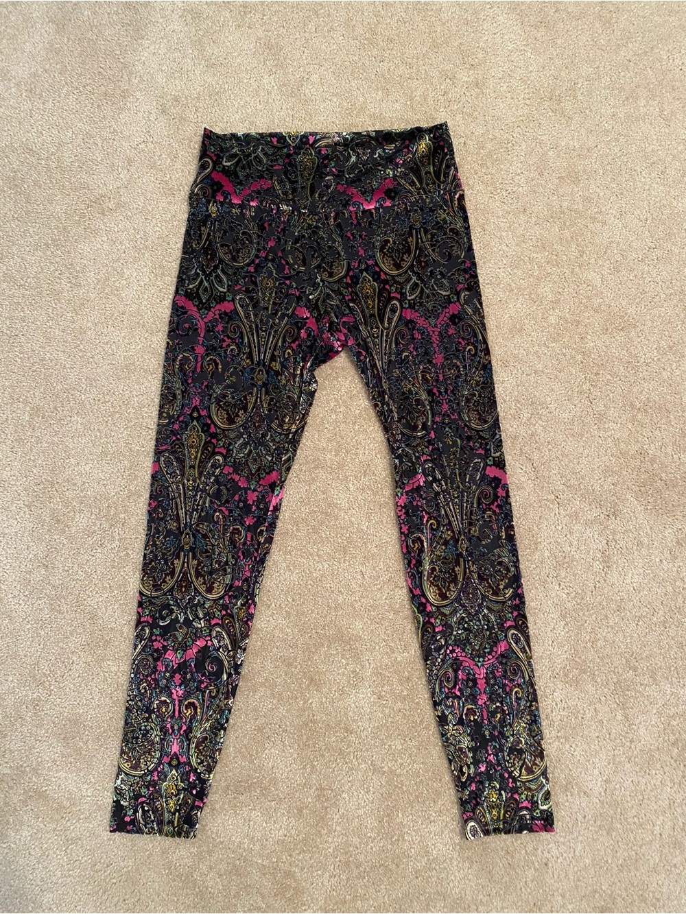 Warrior Within Designs Paisley Print Leggings - Black with Pink & Gold Accents